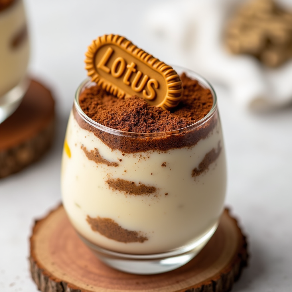 Un tiramisu spéculoos présenté dans un plat élégant, avec des couches de mascarpone crémeux et des biscuits spéculoos imbibés, parfait pour un dessert raffiné.