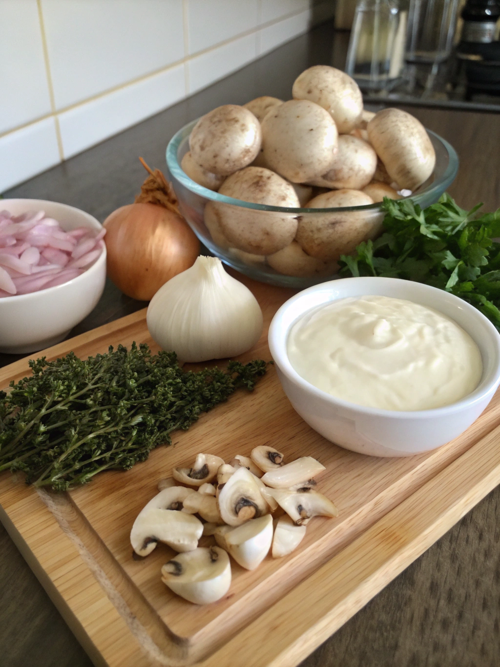 Ingrédients pour crème de champignon
